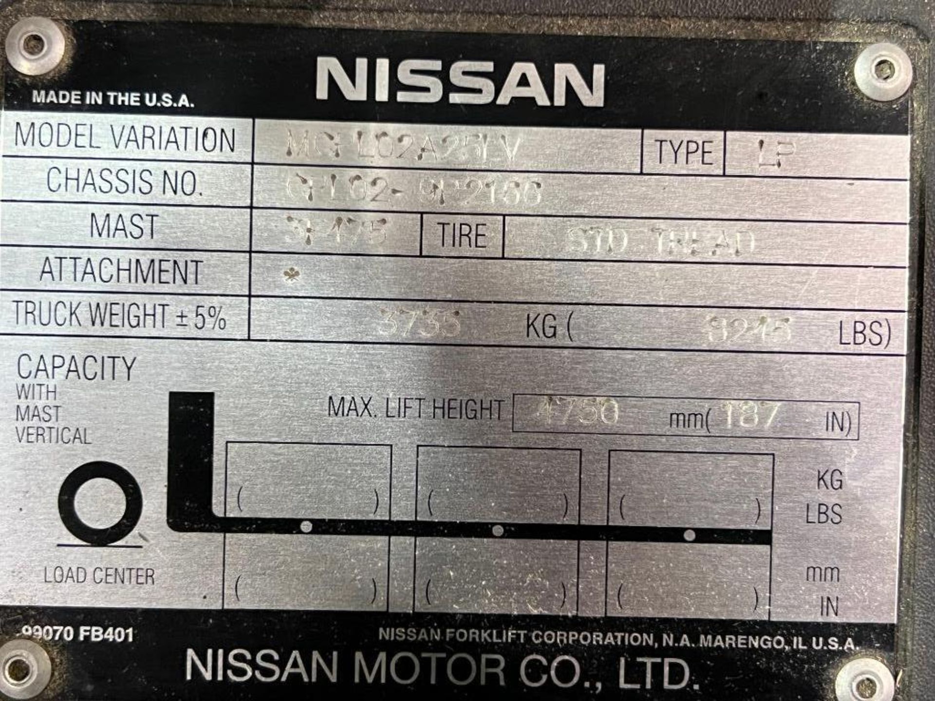 Nissan Model Mcpl02a5lv Forklift - Image 10 of 10