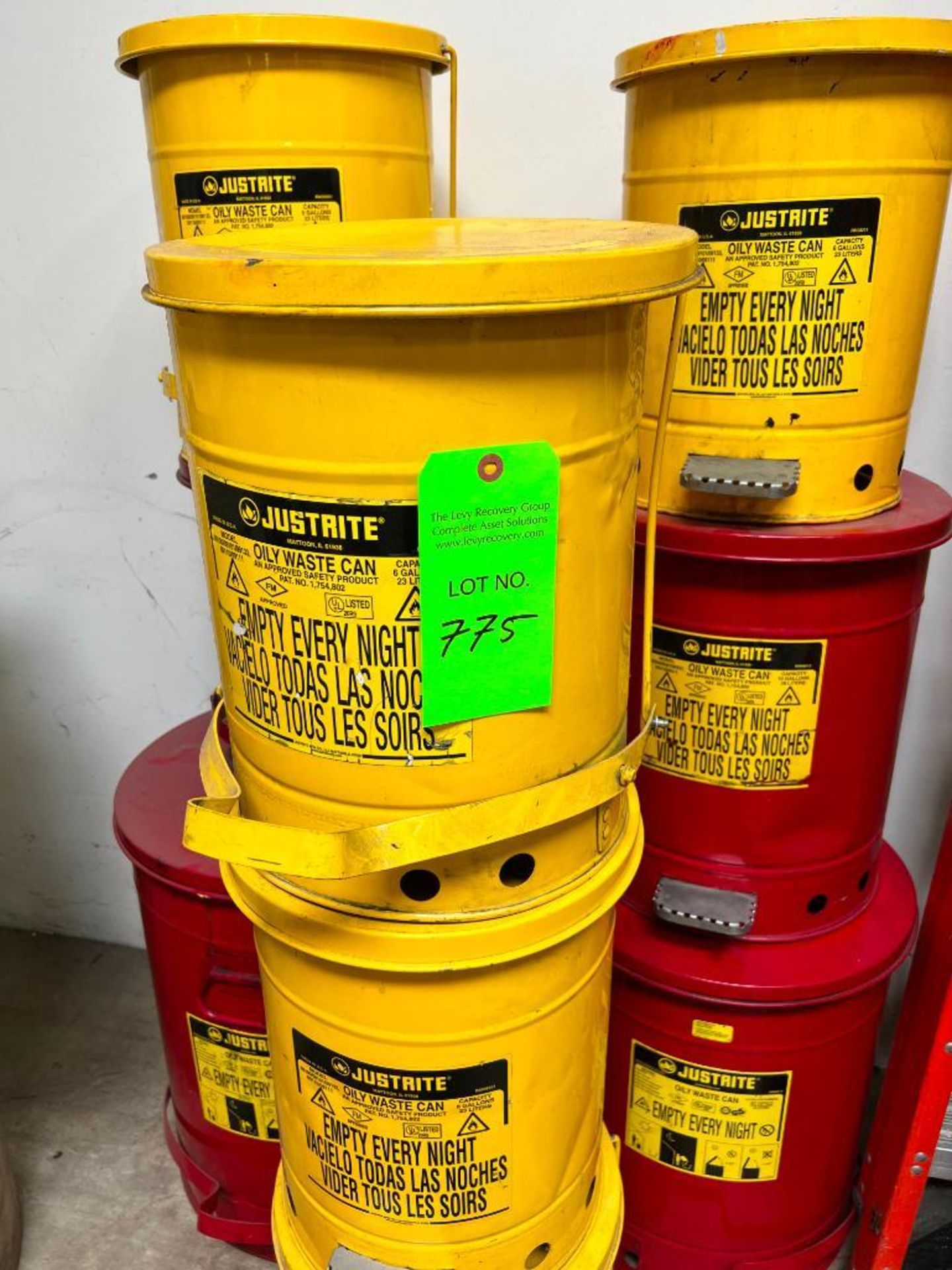 Lot of (11) JUSTRITE Oily Waste Cans. Spill Kit Salvage Drum, Drum Funnel - Image 2 of 6