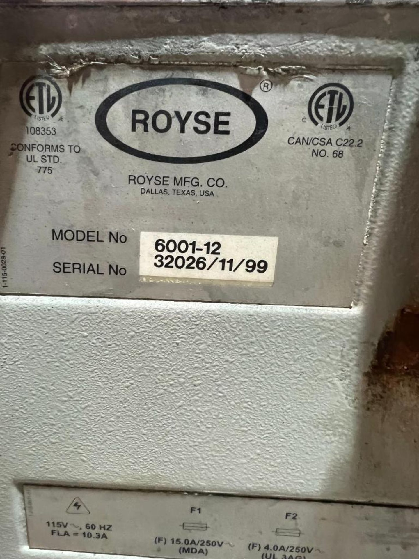 1999, Royse Model 6001-12 Space Saver Circulation System - Image 3 of 3