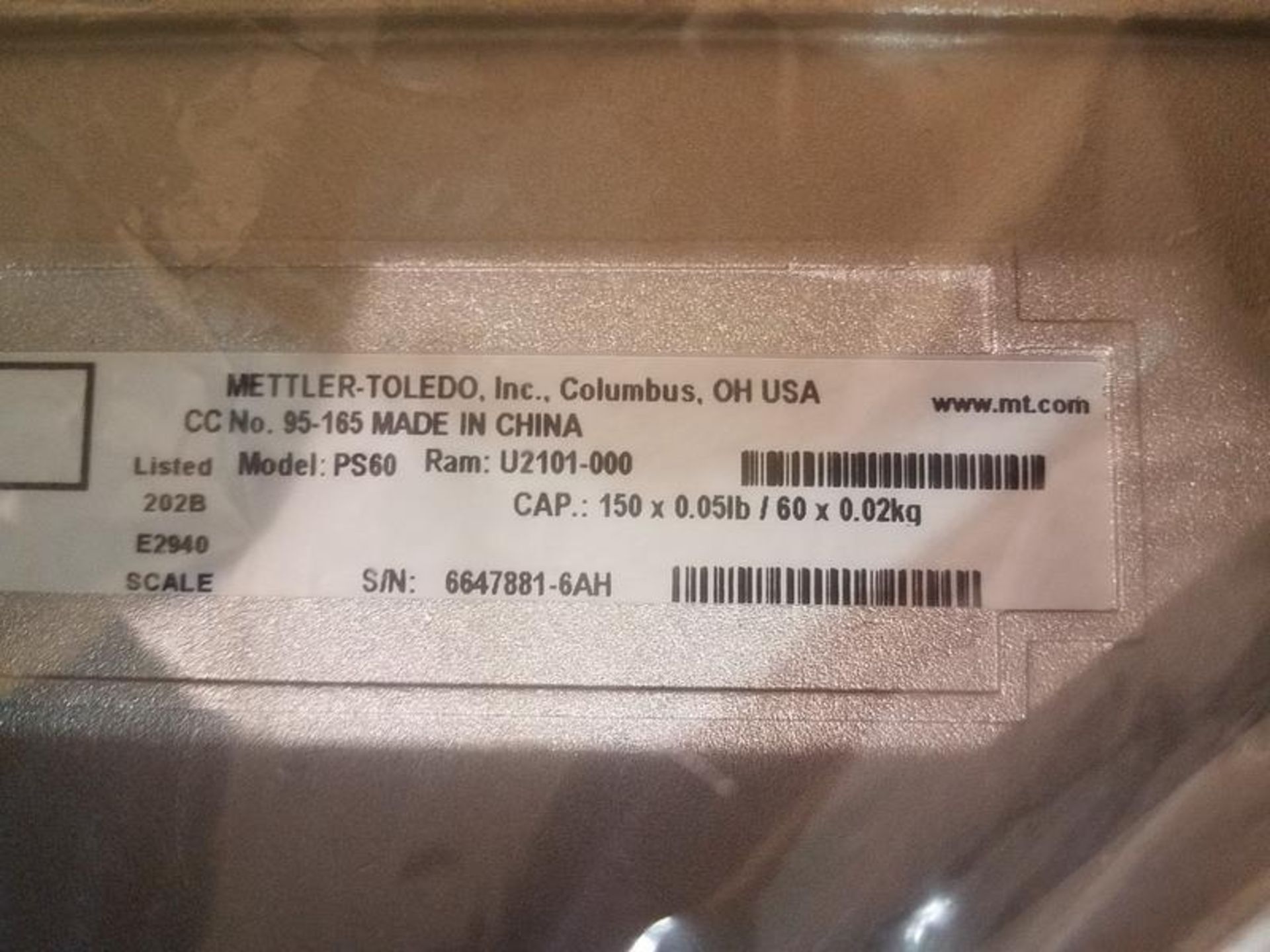 Mettler Toledo USB PS-60 Scale, 150 x 0.05lb / 60 x 0.02kg - Image 3 of 5