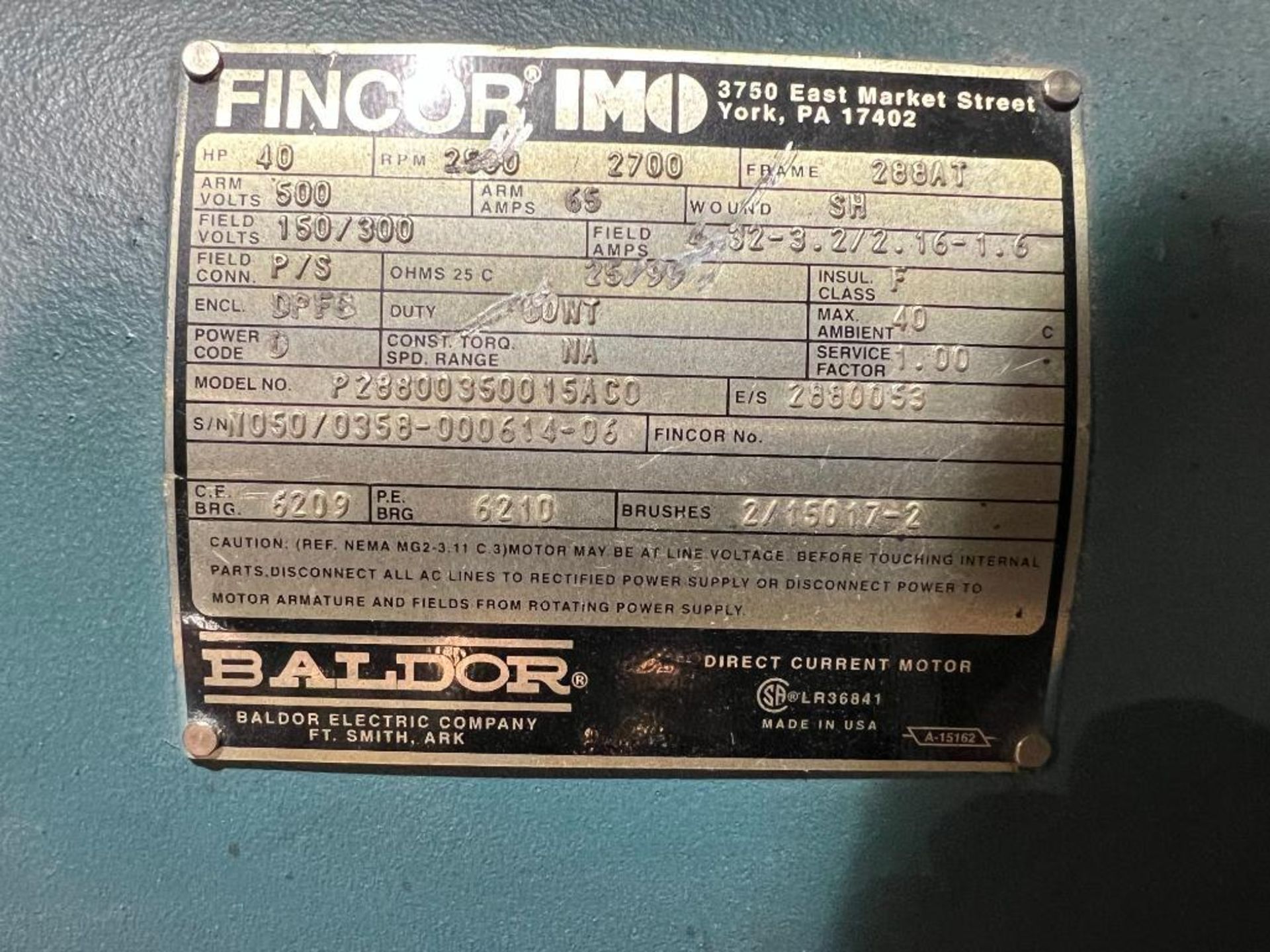 Fincor, Model P28800350015aco, 40 Hp Motor - Image 4 of 4