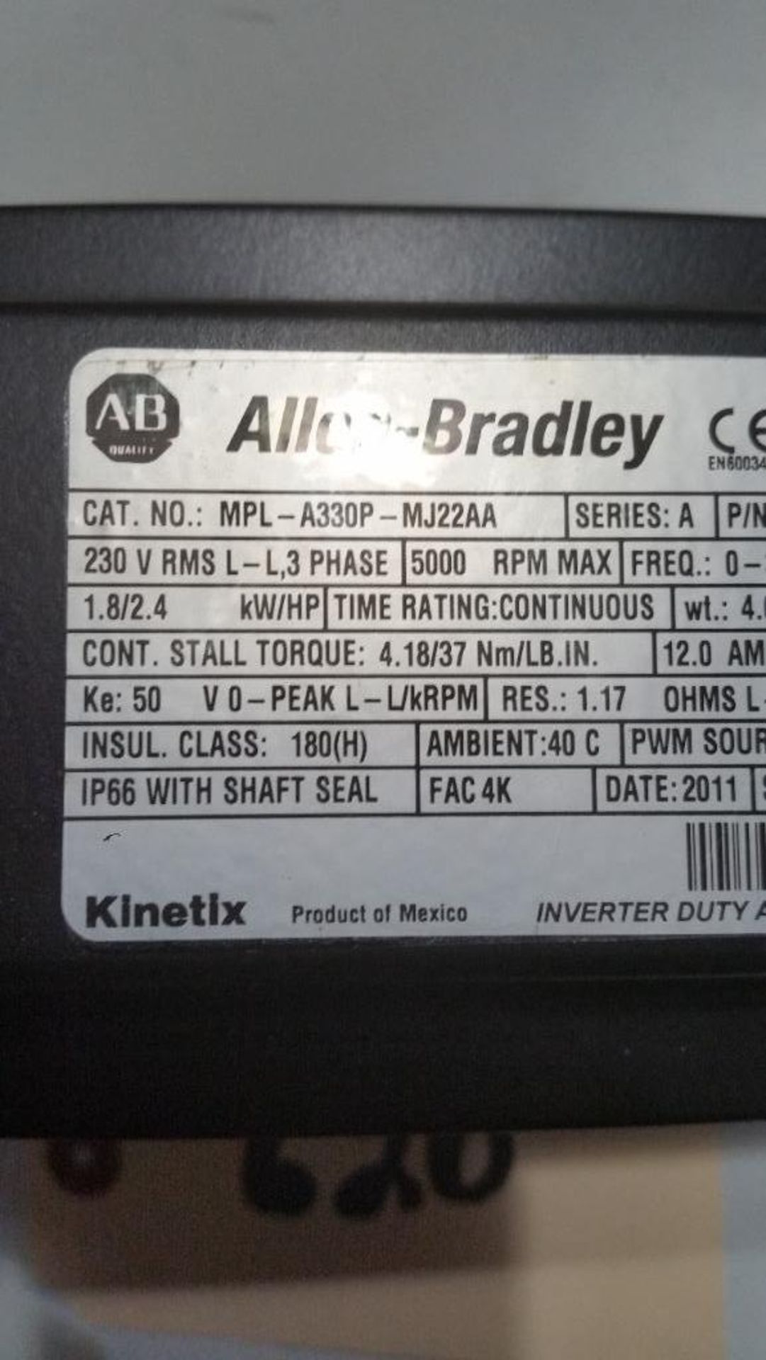 ALLEN BRADLEY SERVO MOTOR NEW, NO BOX, #MPC-A330P-MJ22AA - Image 2 of 2