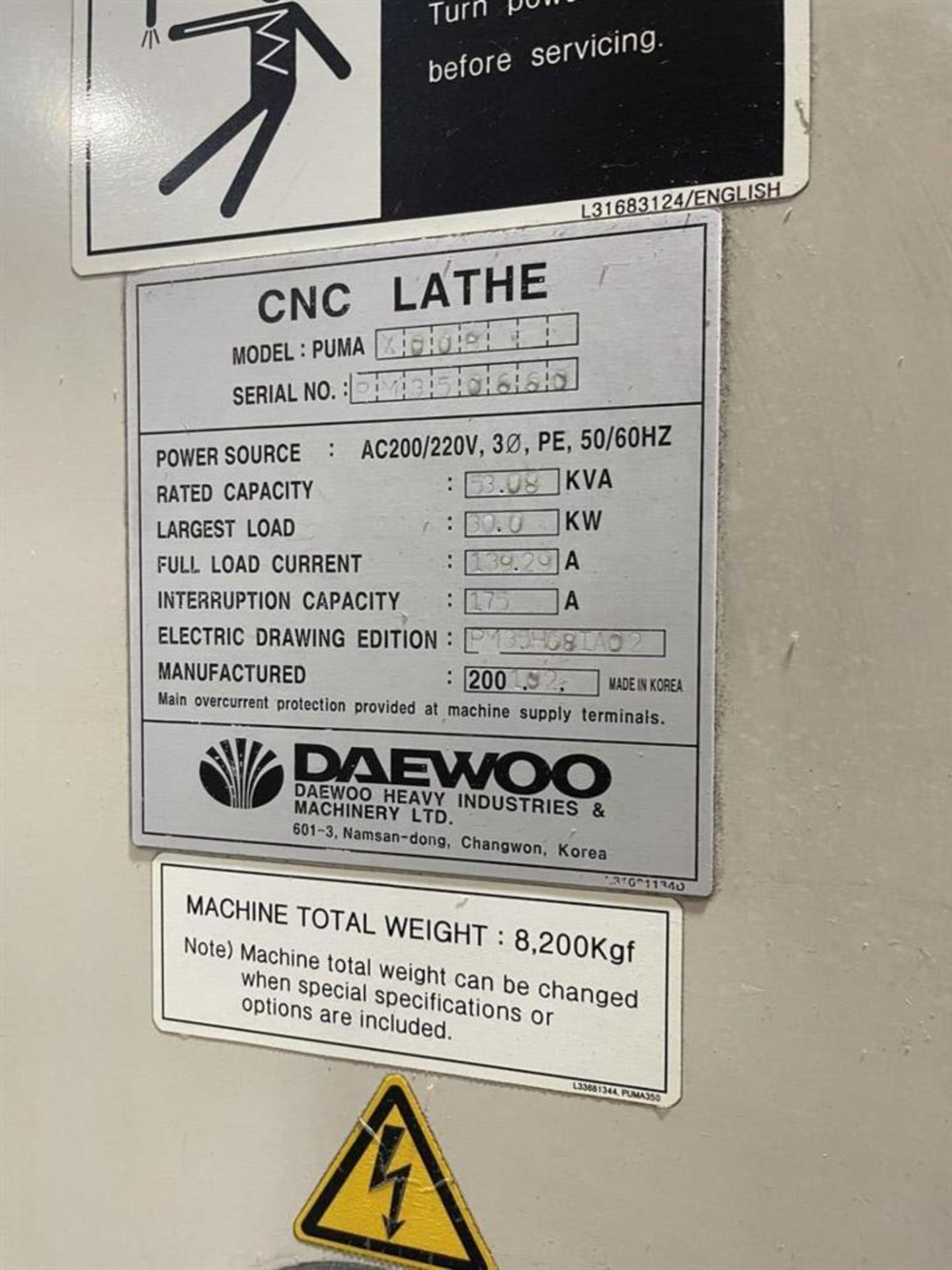 2001 DAEWOO PUMA 400B CNC LATHE - Image 9 of 11