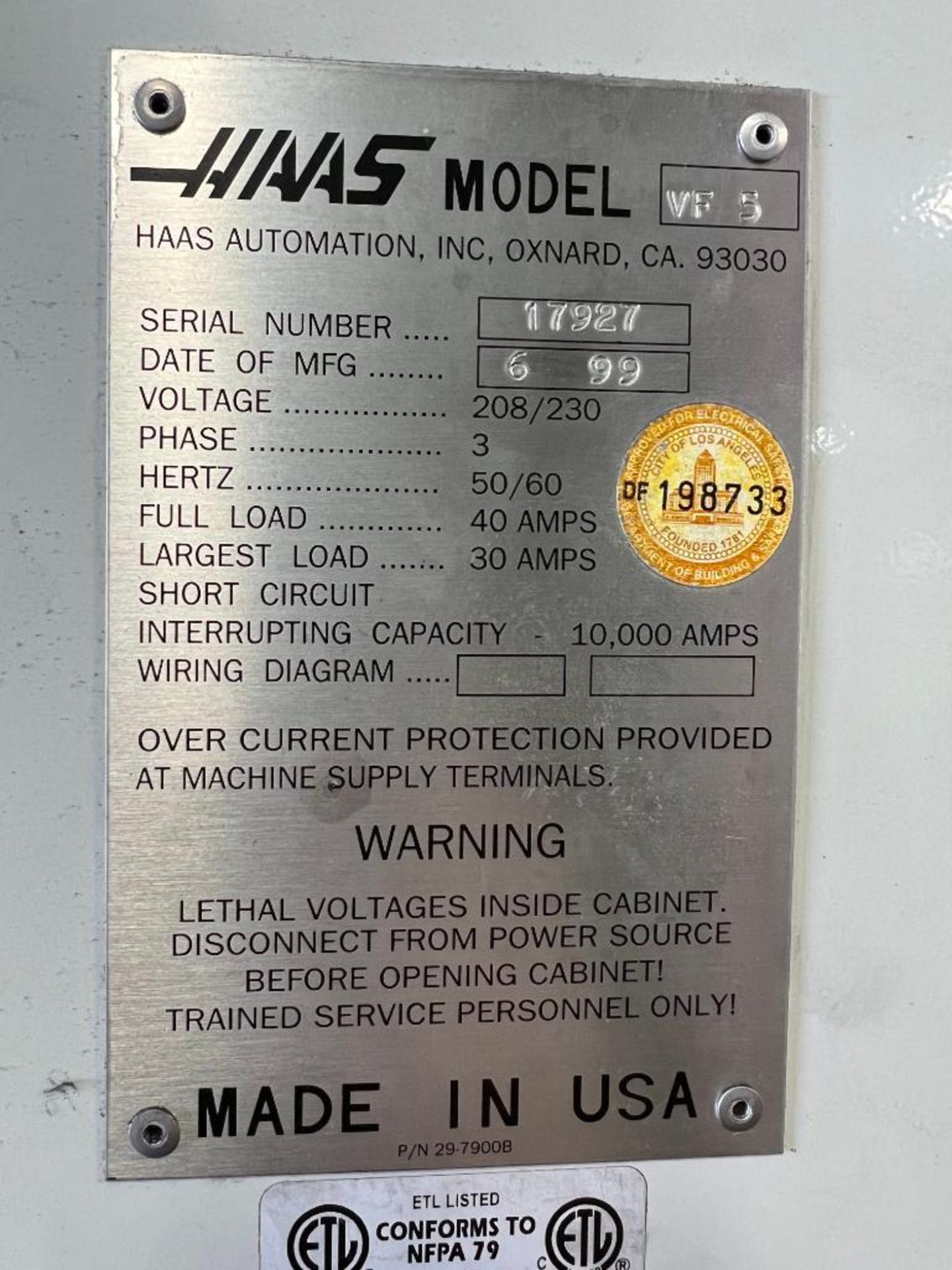 1999 Haas VF-5 3-Axis CNC Vertical Machining Center - Image 11 of 11