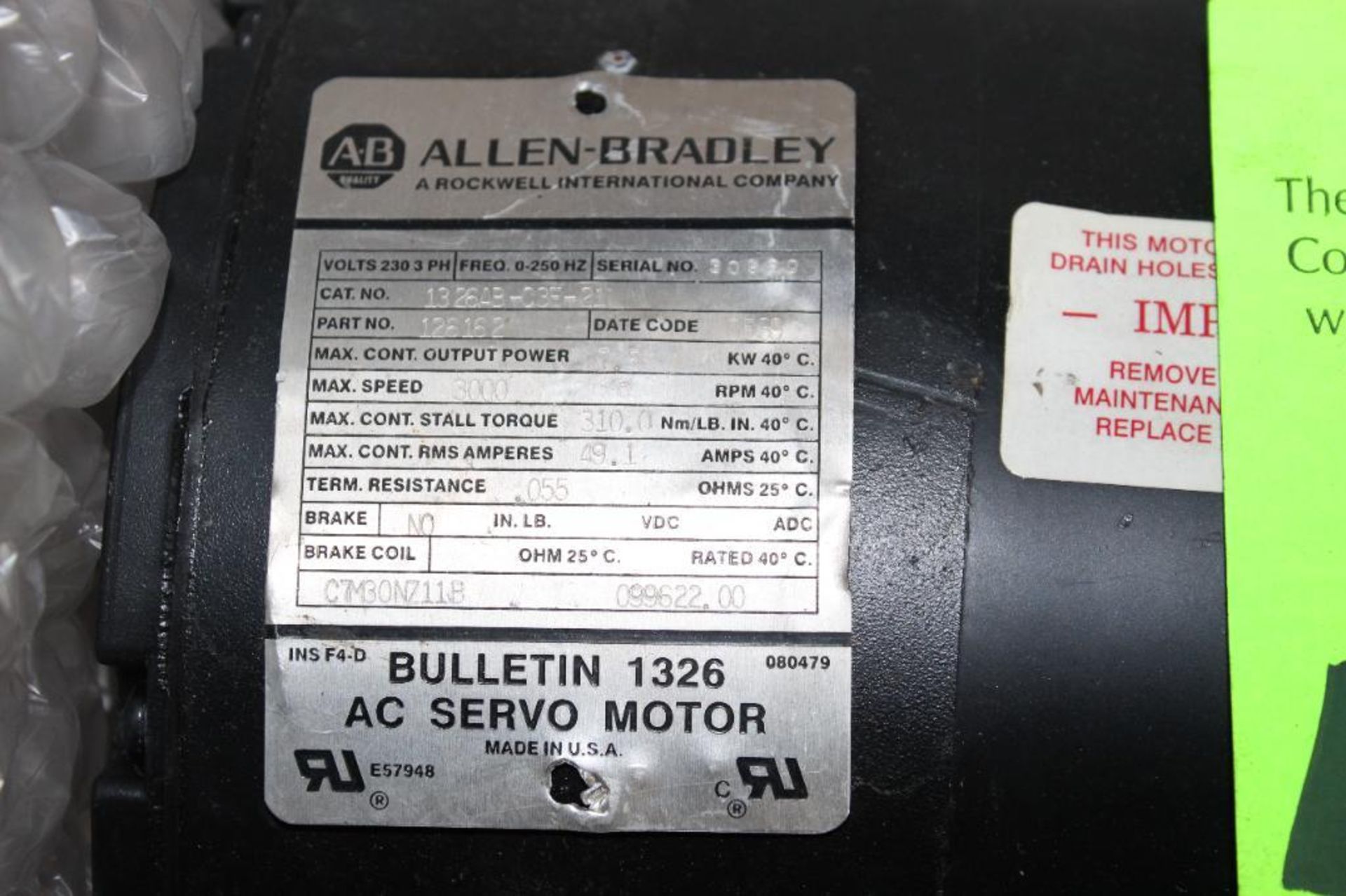 Allen Bradley AC Servo Motor Bulletin 1326 - Image 3 of 4