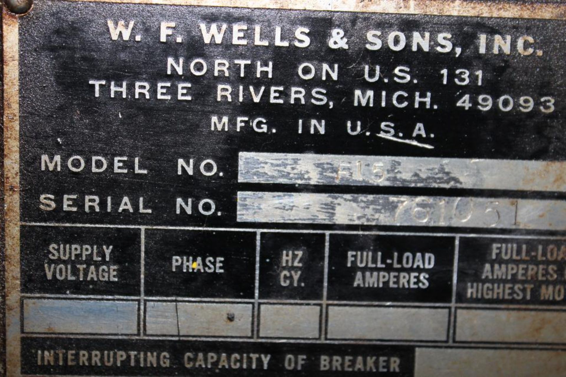 W.F. Wells and Son Model F15 Bandsaw - Image 12 of 12