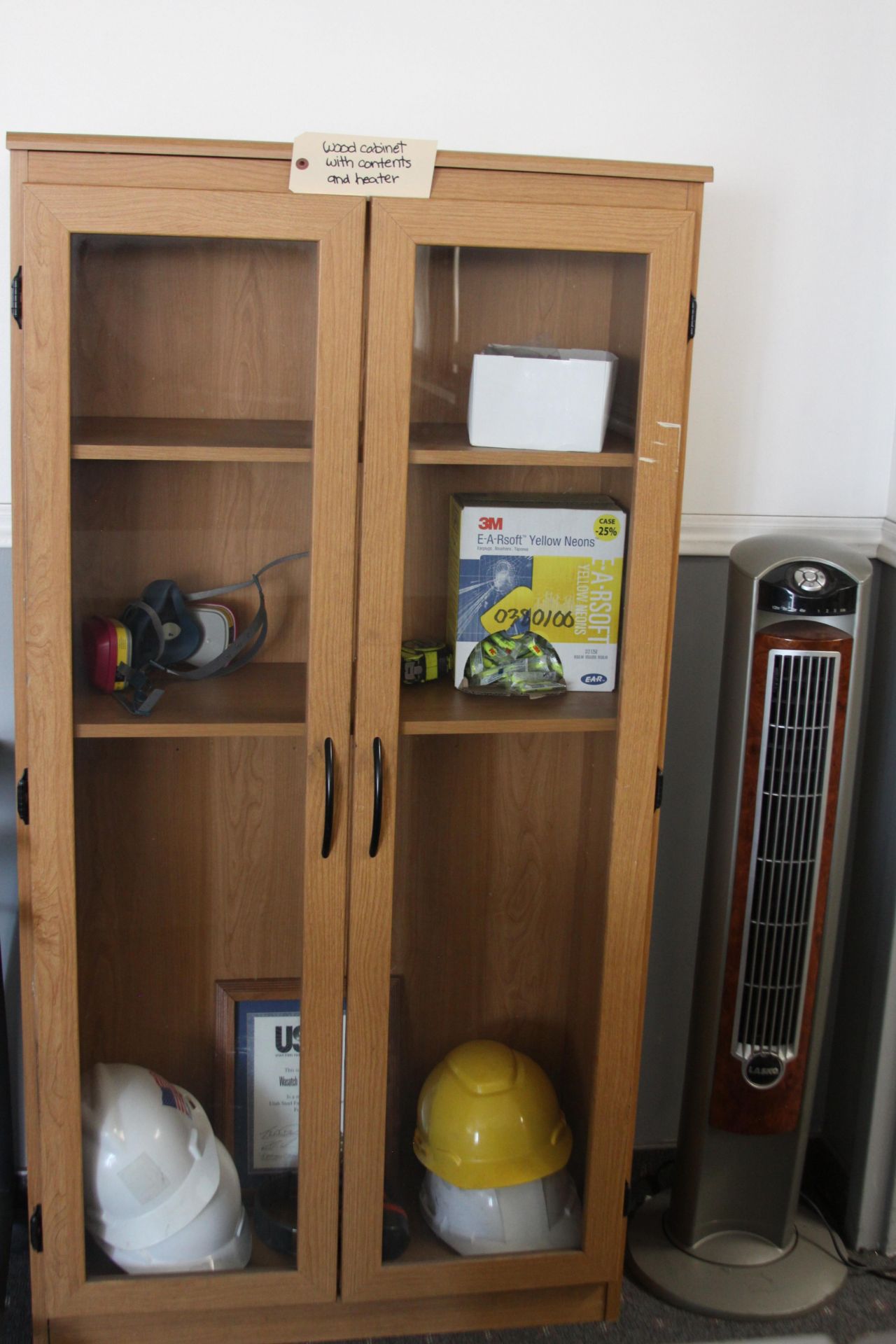 Wood Cabinet with Contents and Heater