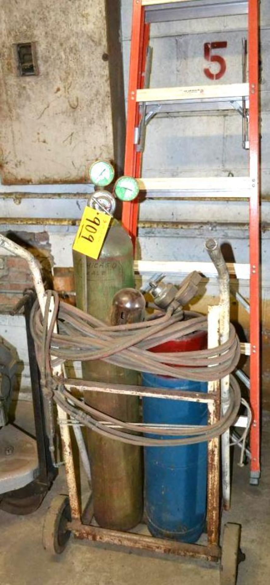 Lot Acetylene Torch Set Cart, Torch, Hose Gauges