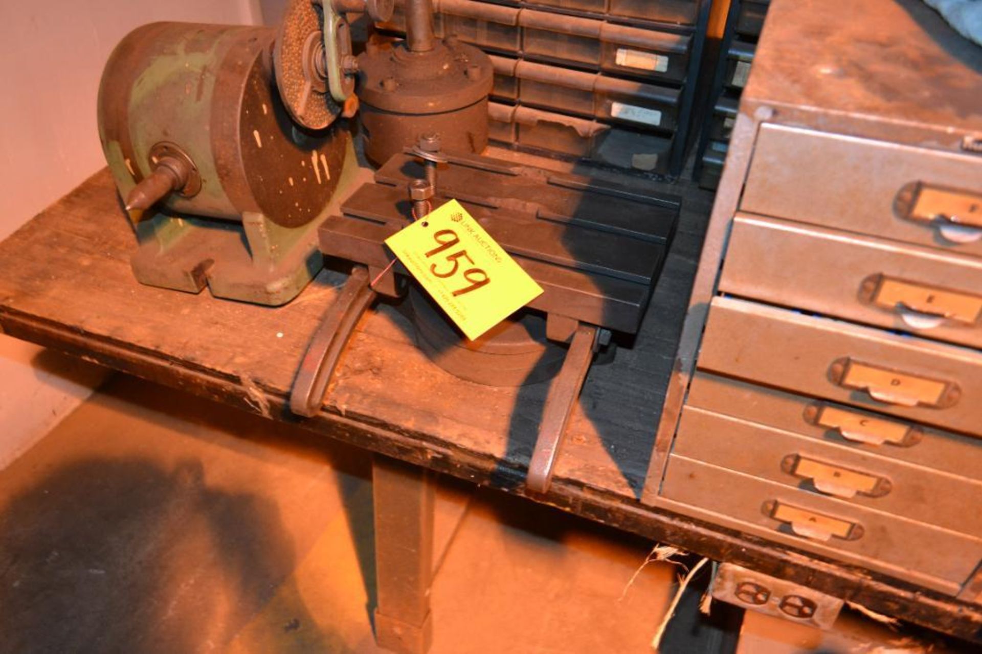 Wood Top Steel Leg Table with (7) Small Part Cabinets and Assorted Machine Accessories - Image 6 of 6