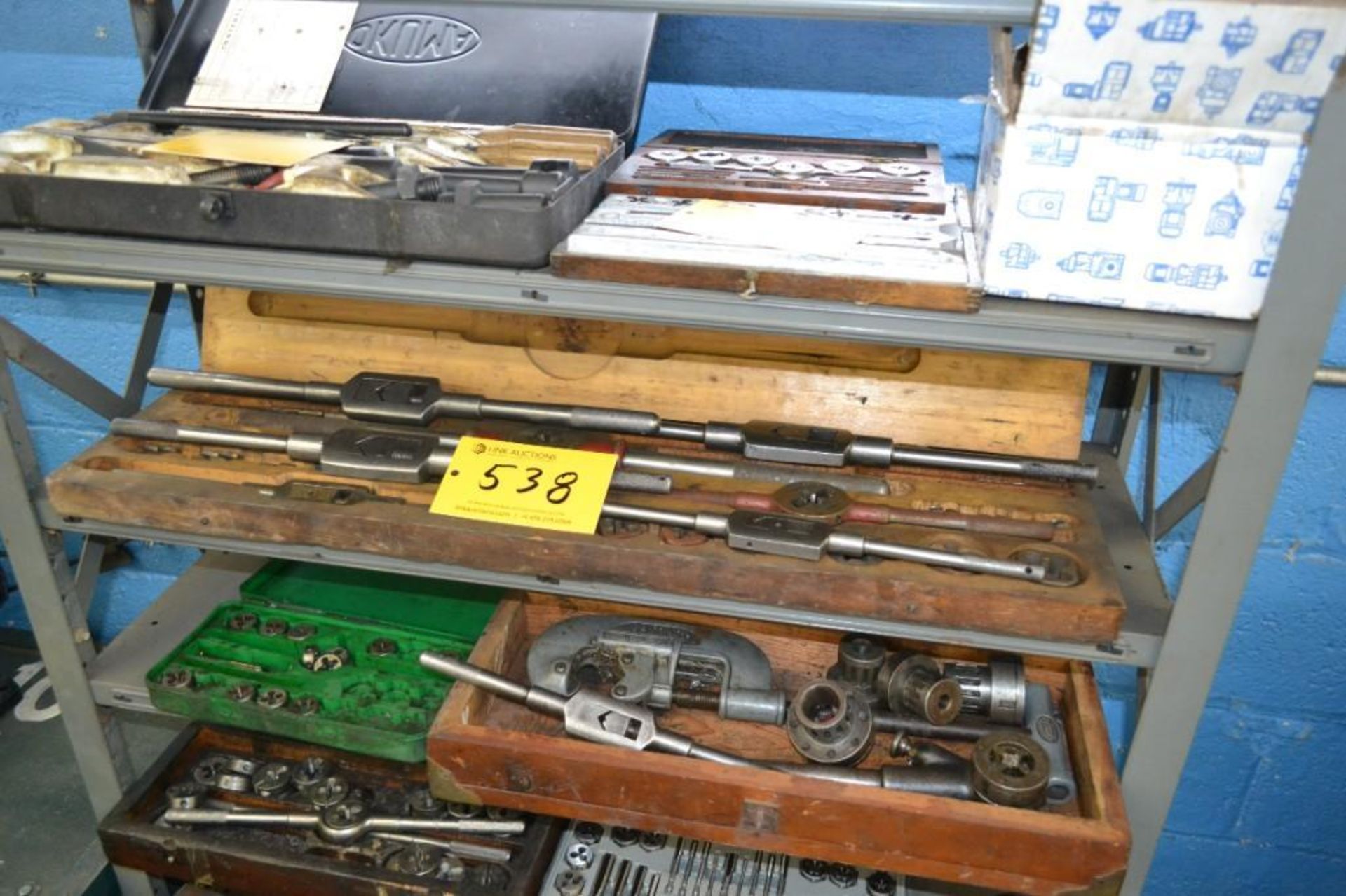 Lot (1) Steel Shelving w/Assorted Hand Tapping Equipment