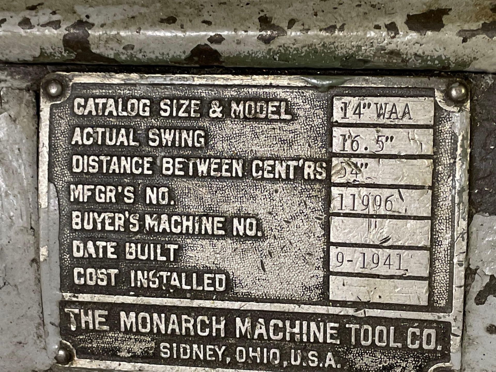 Monarch 16" x 54" Geared Head Engine Lathe S/N 11996 20-850 RPM 16" 4-Jaw Chuck, Carriage with Cross - Image 12 of 12