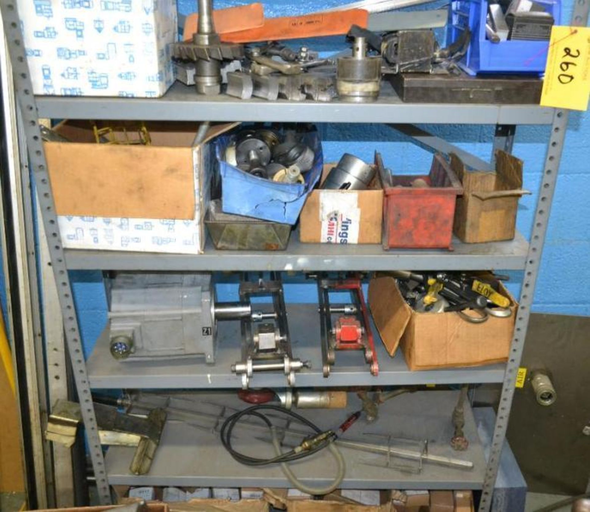 Lot (1) Section Steel Shelving w/Contents, Tooling Abrasives, Small Parts, Pans & Boxes on Floor - Image 3 of 4