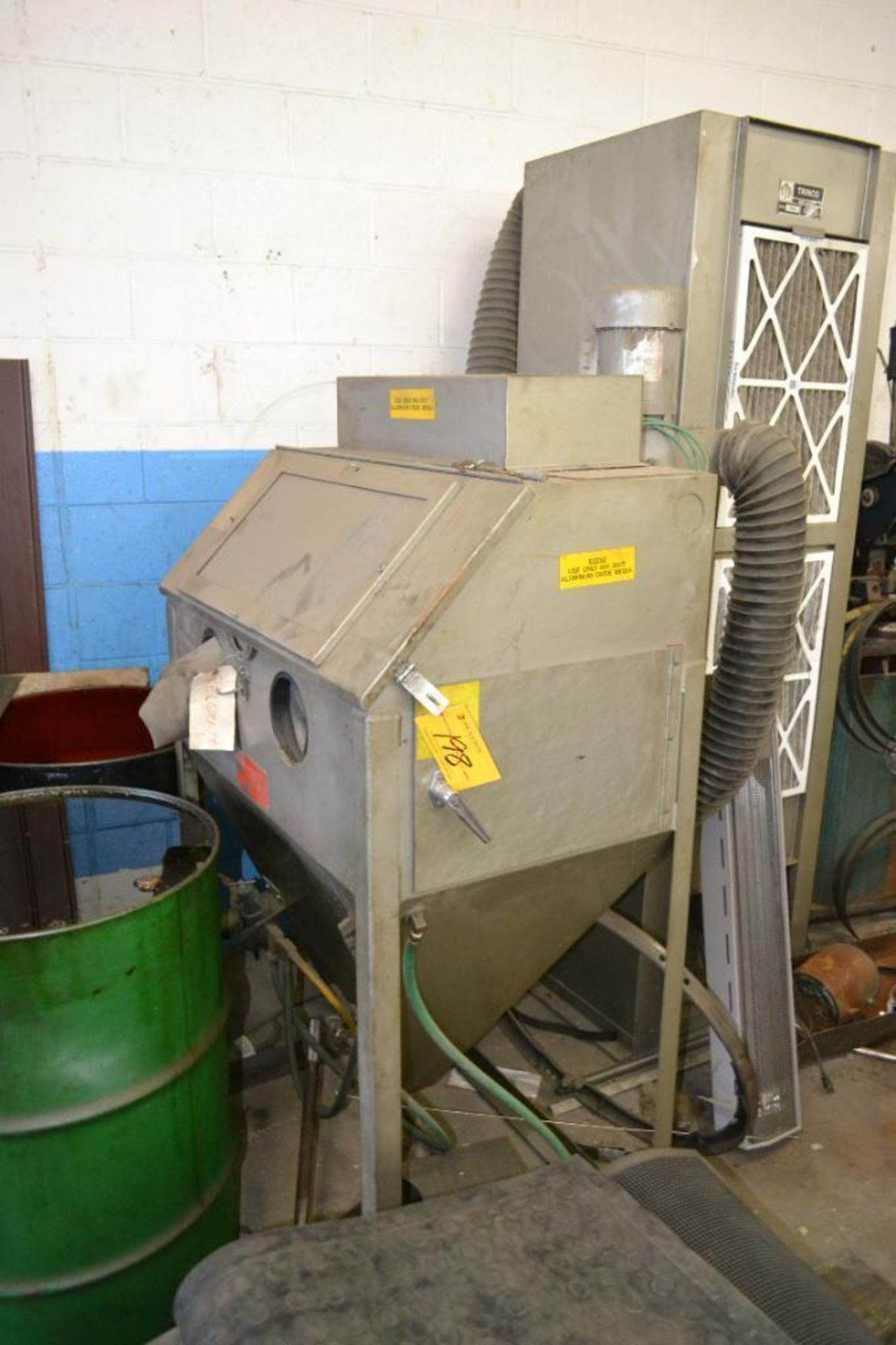 Trinco 2-Hole Reach-in Blast Cabinet Model 36-Deluxe, S/N 35969-1, with Trinco Dust Collector