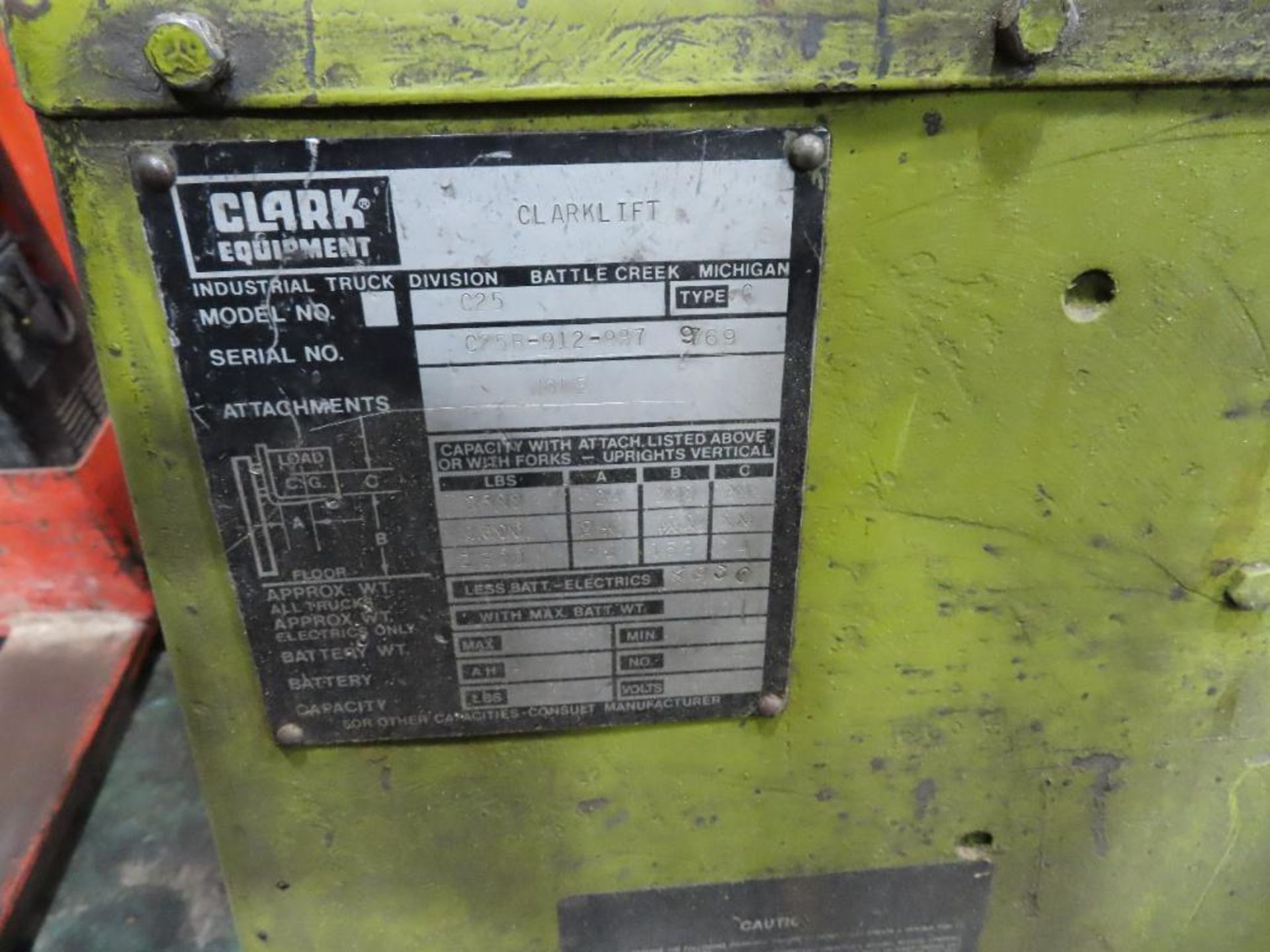 Clark Mdl.C25 LPG Powered Forklift 2500# Capacity, Solid Tires, 2-Stage Mast, Approximately 153" Rea - Image 3 of 4