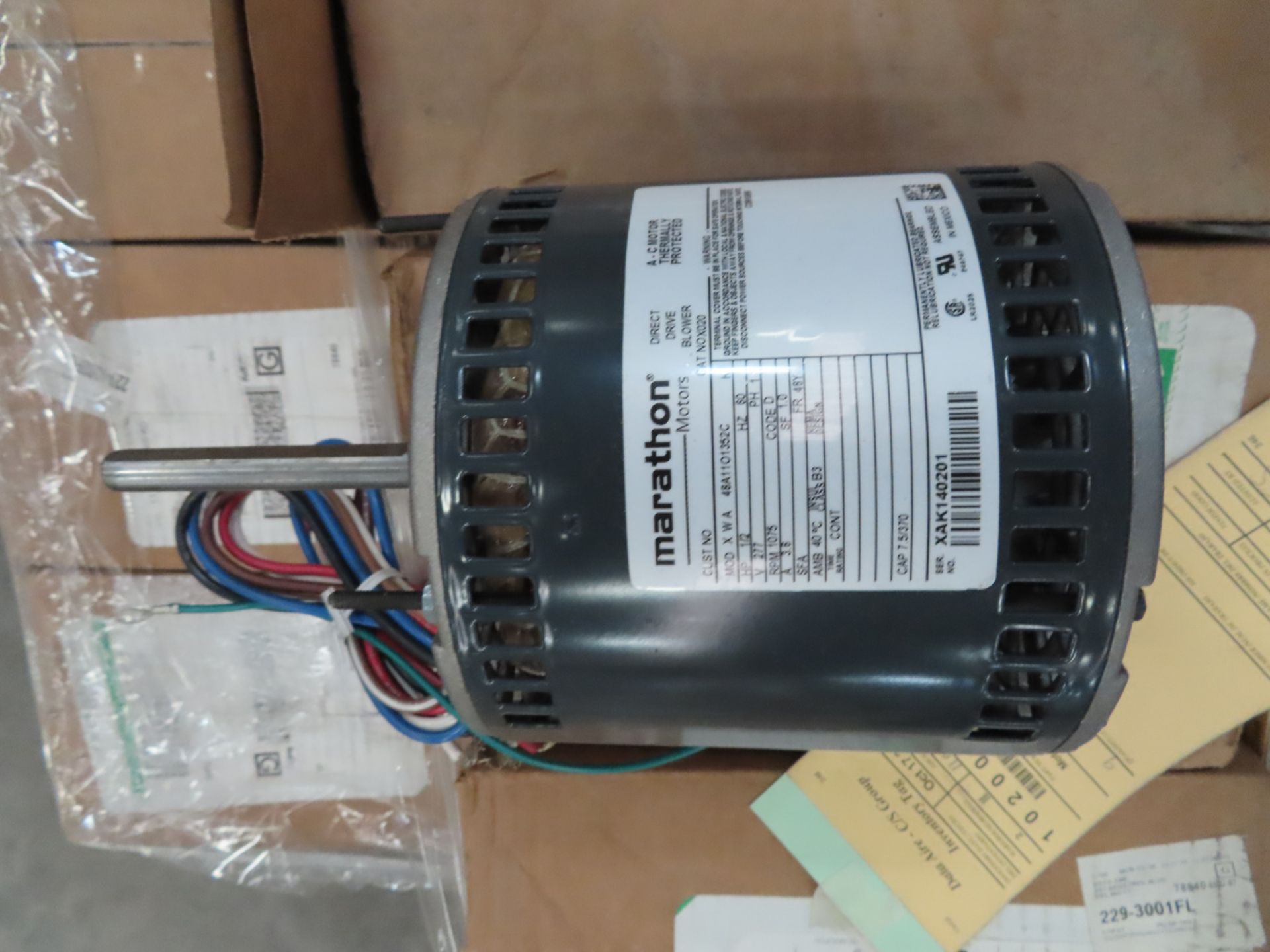 (QTY 9) MARATHON 1/2-HP ELECTRIC MOTOR 1075 RPM, 277V, 1PH, 60HZ - Image 3 of 3