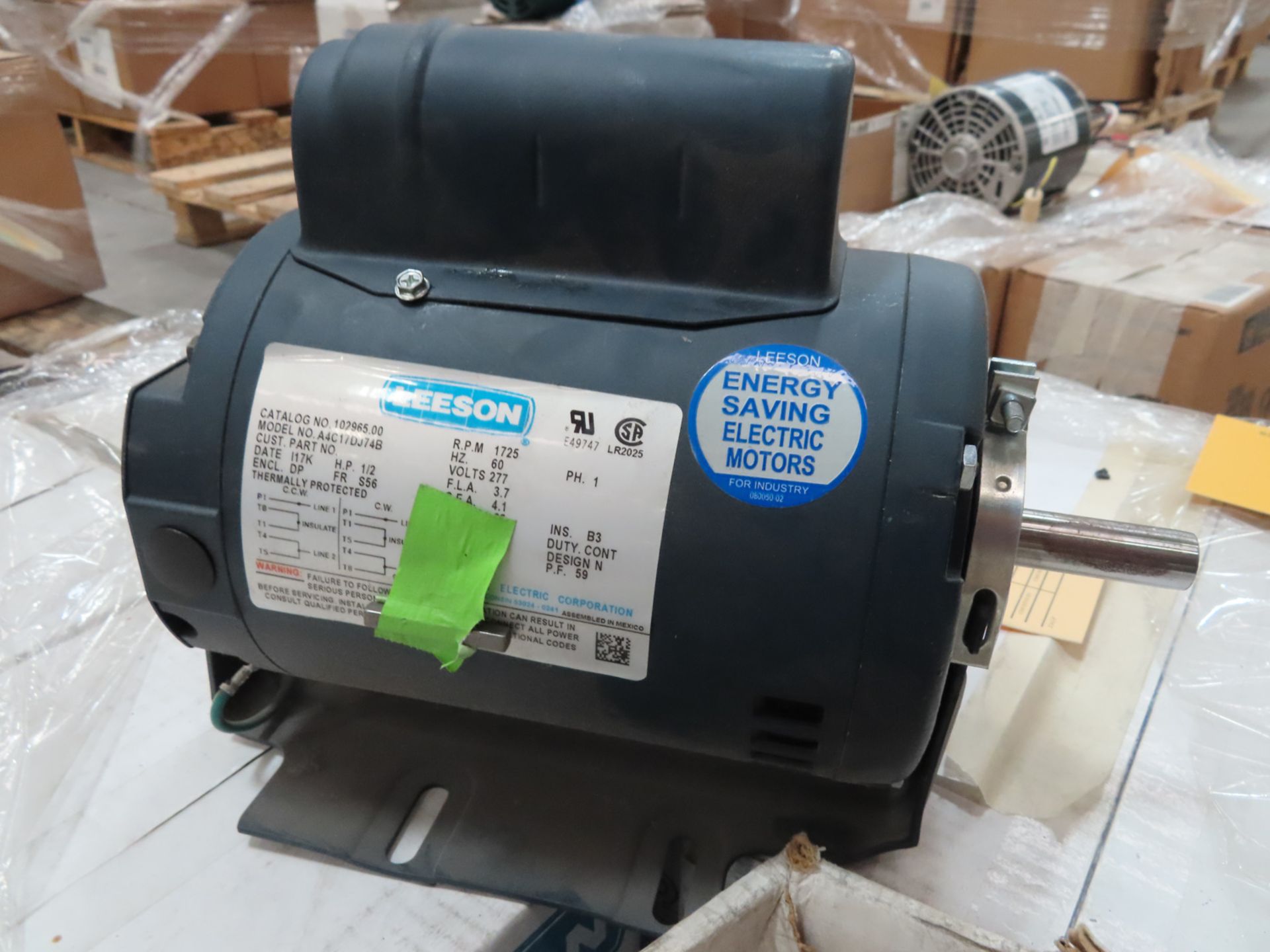 (QTY 6) LEESEN 1/2 HP ELECTRIC MOTOR 1725 RPM, 277V, 1PH, 60HZ - Image 3 of 3