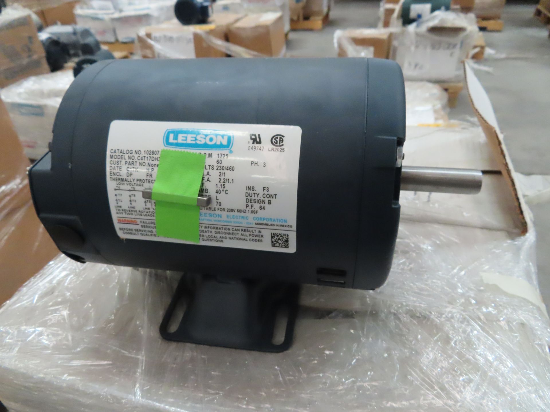 (QTY 4) LEESON 1/2HP ELECTRIC MOTOR 1725 RPM, 230/460V, 3PH, 60HZ - Image 3 of 3