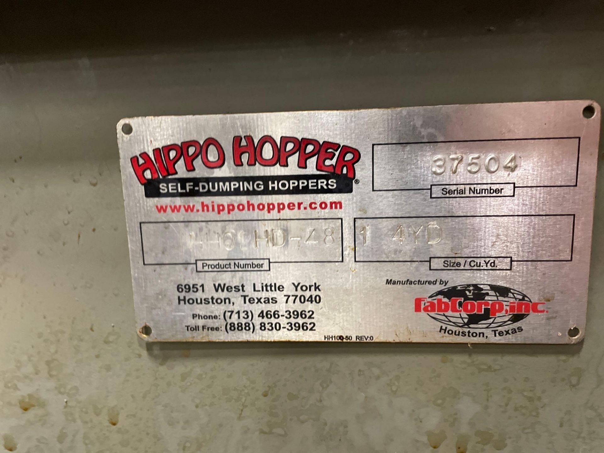 FabCorp 4-Yard HH02HD-48 Hippo Hopper Portable Self Dumping Hopper S/N 37504 - Image 6 of 9