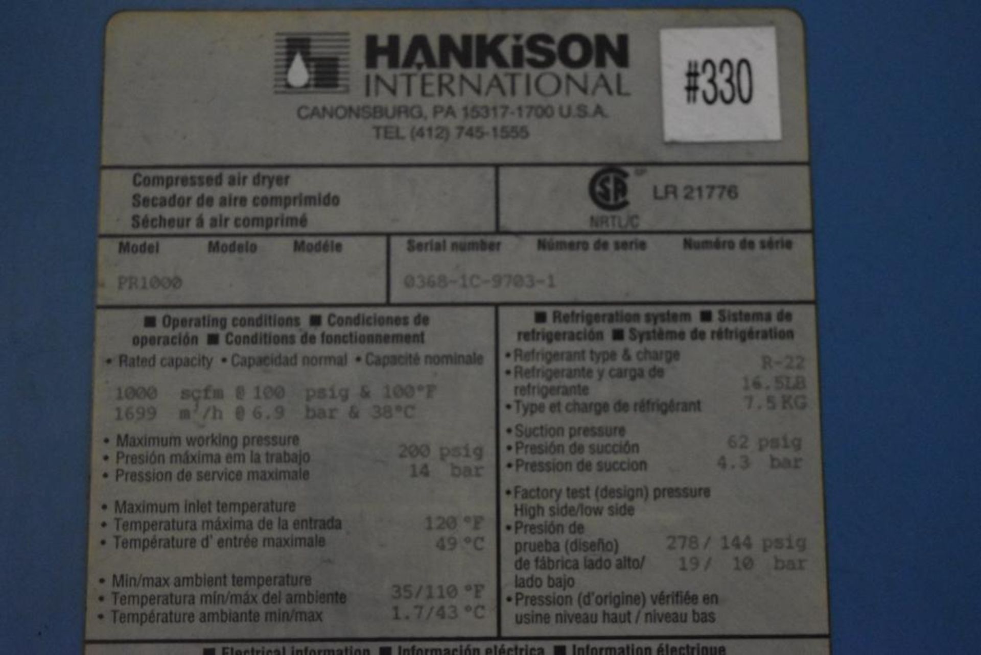 Harkinson 1,000-CFM Model PR1000 Air Dryer - Image 2 of 3