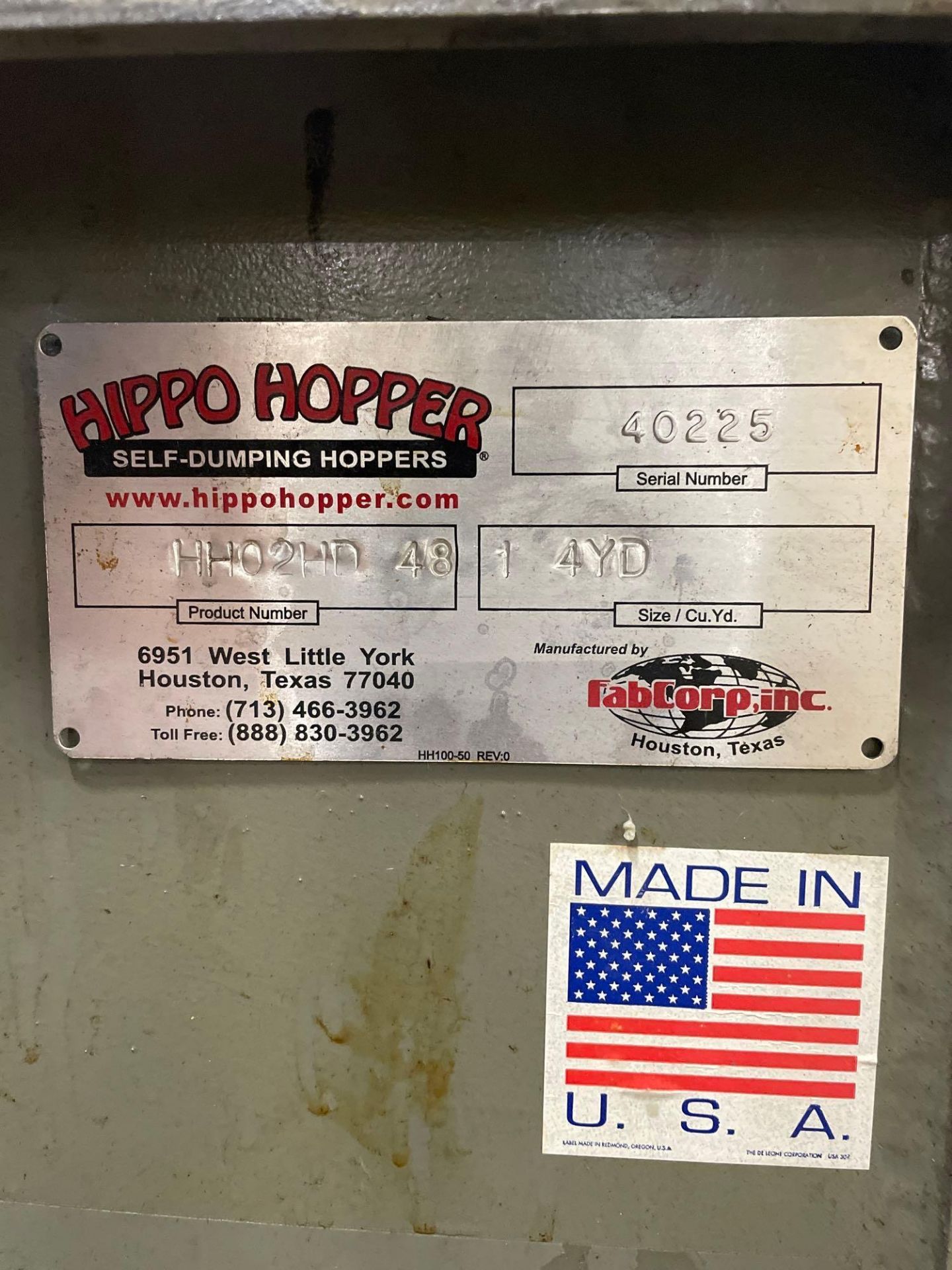 FabCorp 4-Yard HH02HD-48 Hippo Hopper Portable Self Dumping Hopper S/N 40225 - Image 9 of 9