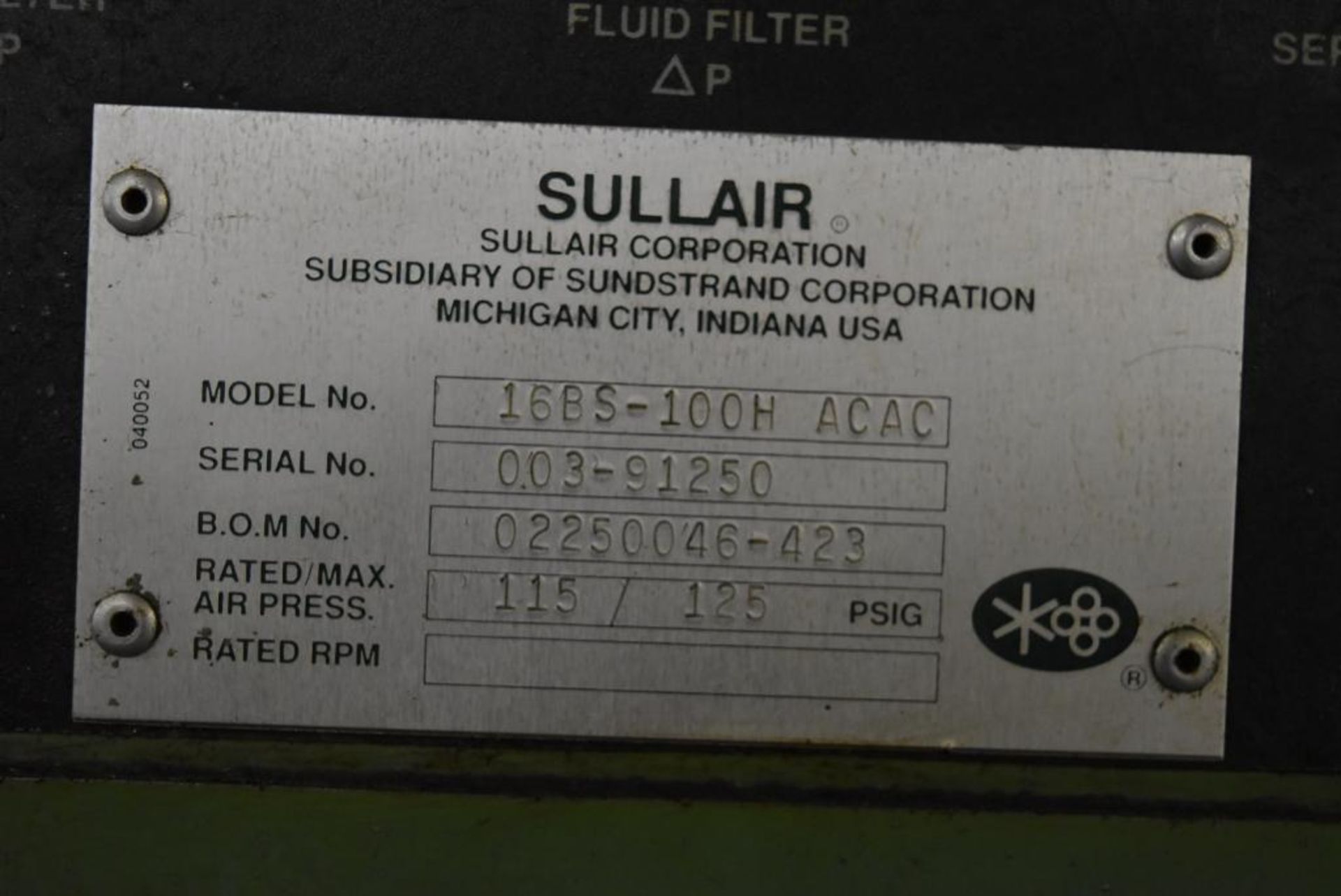 Sullair 100-HP Model 16BS-100H ACAC Air Compressor - Image 3 of 3