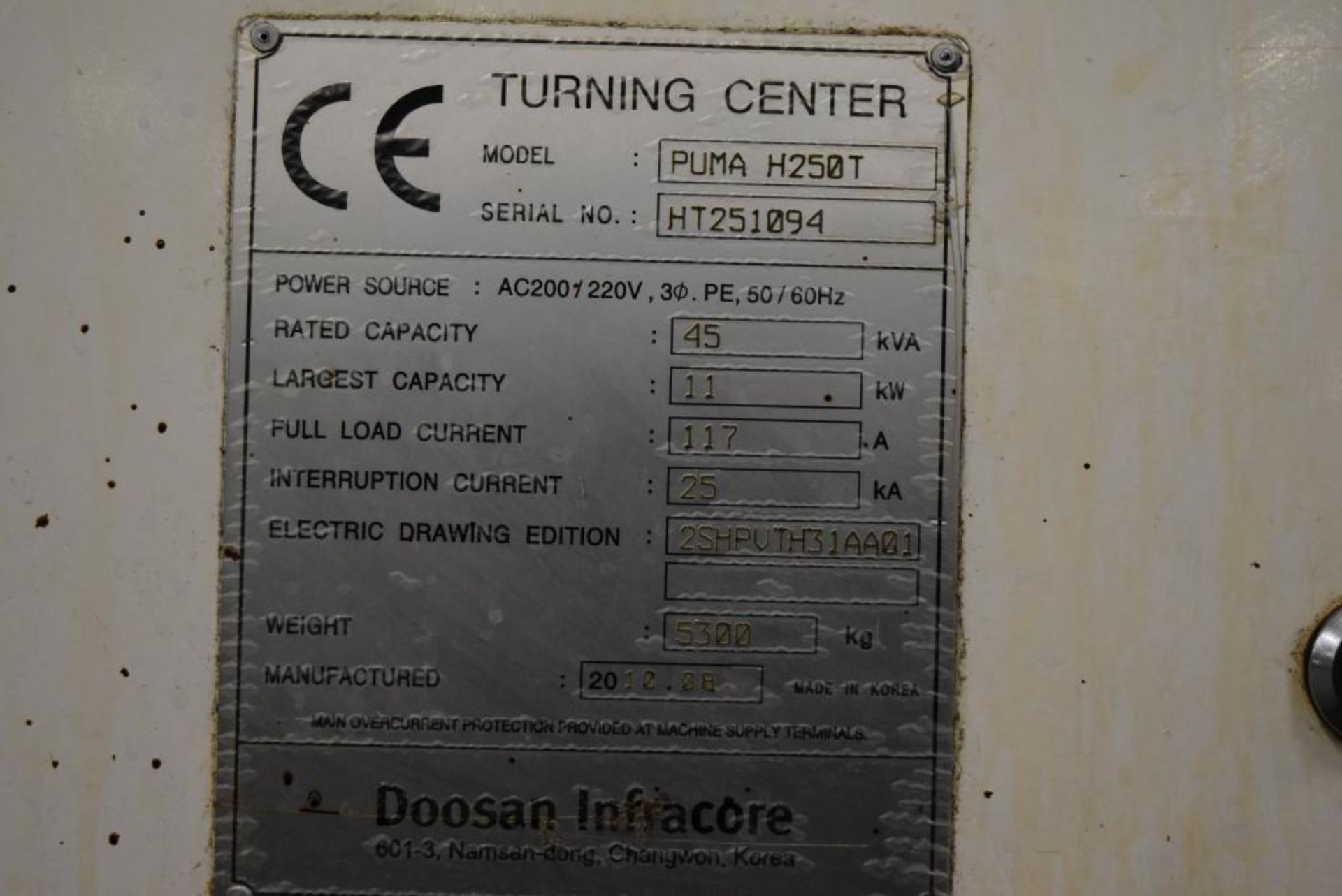 Doosan Model PUMA H250T CNC Twin Spindle Lathe - Image 4 of 4