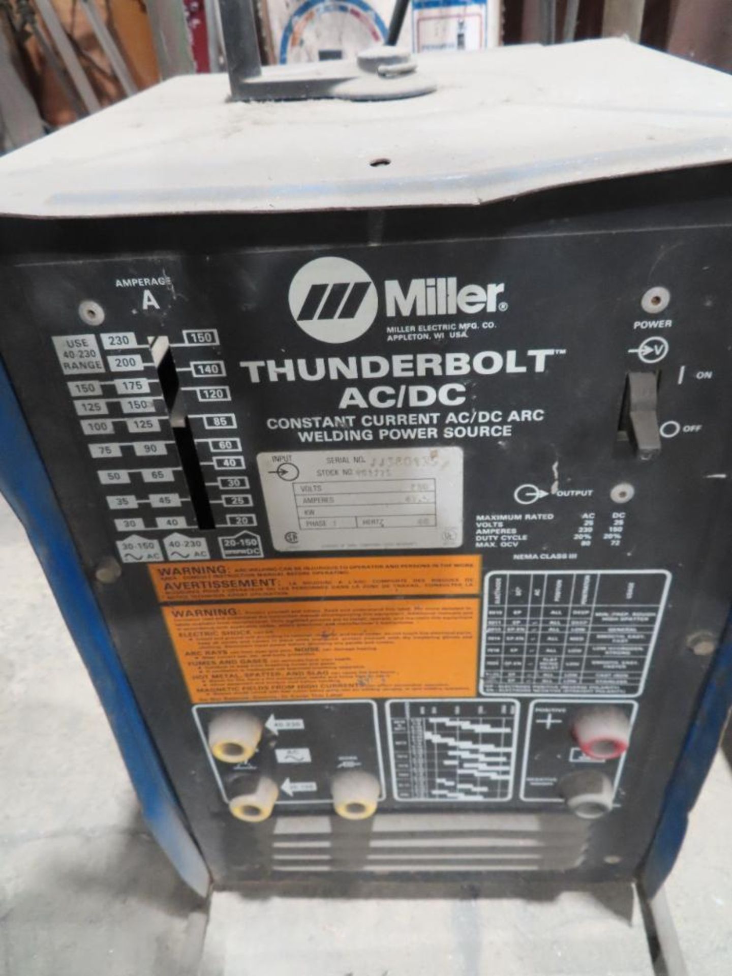 Miller Thunder Bolt AC/DC Constant Current AC/ DC ARC Welding Power Source, S/N:JJ380139 - Image 2 of 2