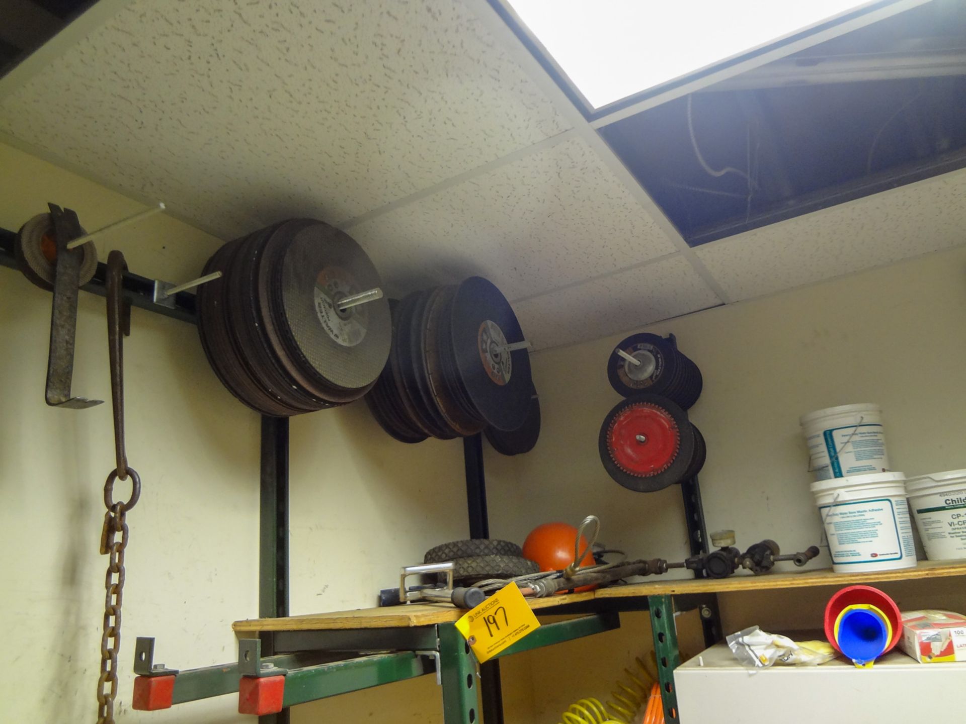 Balance of Room- Abrasive Wheels, Pulleys, Benches, Empty Tool Boxes, Hard Hats, Threaded Ron Adjust