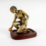 Vintage Art Deco Brass Sculpture, Nude Female With Orange
