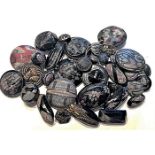 BAG LOT OF DIVISION ONE FAUX FABRIC BLACK GLASS BUTTONS