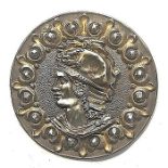 A DIVISION ONE BRASS AND STEEL GREEK WARRIOR BUTTON
