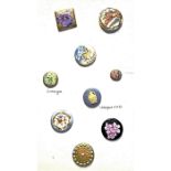 A SMALL CARD OF ASSORTED PORCELAIN STUD BUTTONS