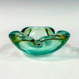 Vintage Murano Green and Yellow Art Glass Ashtray