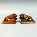 Pair of Vintage Copper Cereal City Lions 1973 Figurines
