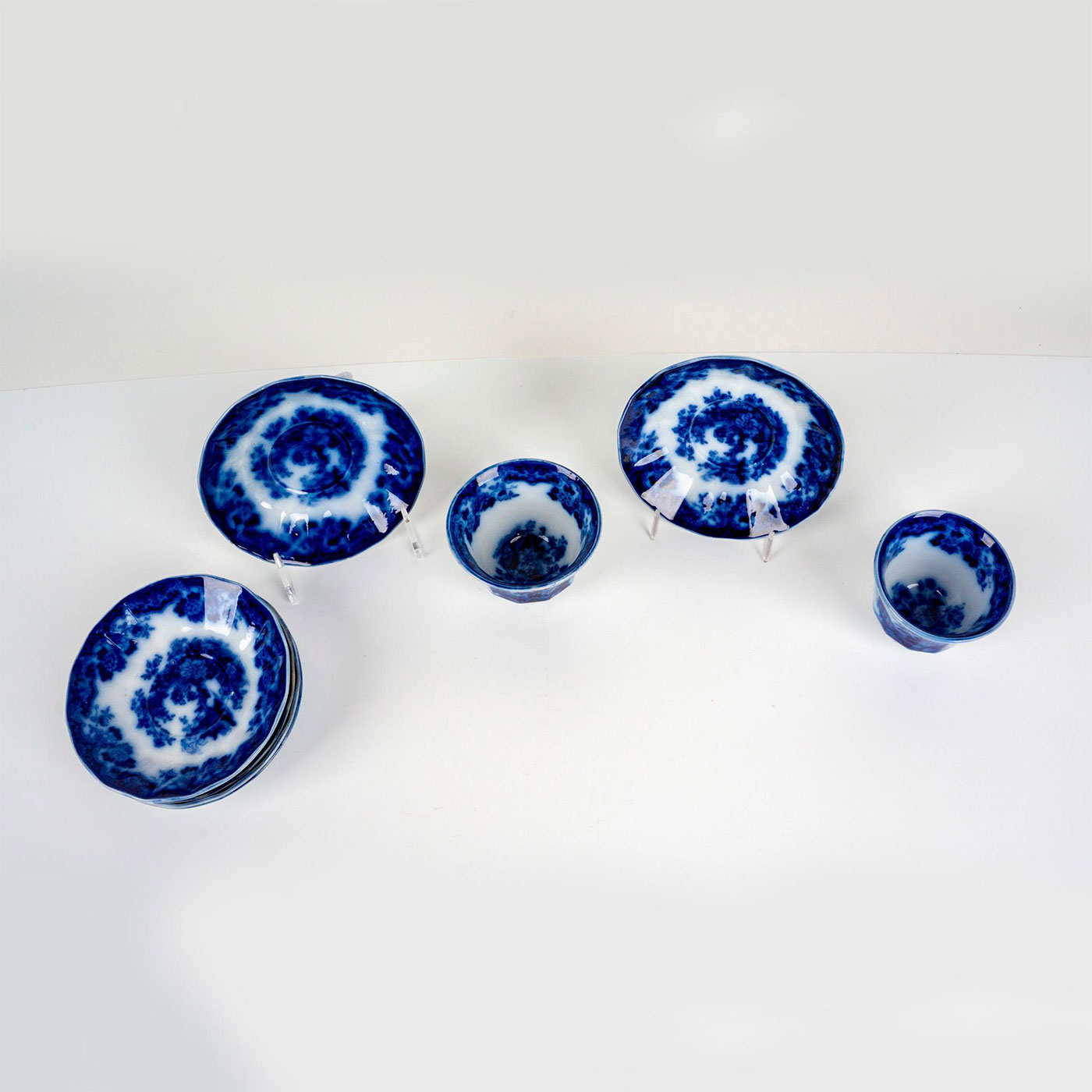 8pc Antique Flow Blue Sobraon Cups and Saucers - Image 2 of 4