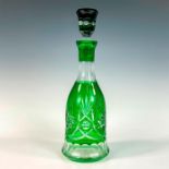 Cut to Clear Bohemian Green Glass Decanter with Stopper