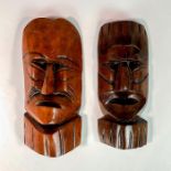 Pair of Tiki Hand Carved Wooden Tribal Wall Masks