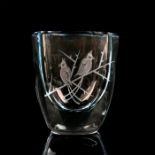 Vintage Stromberg Signed Glass Crystal Vase, Etched Birds