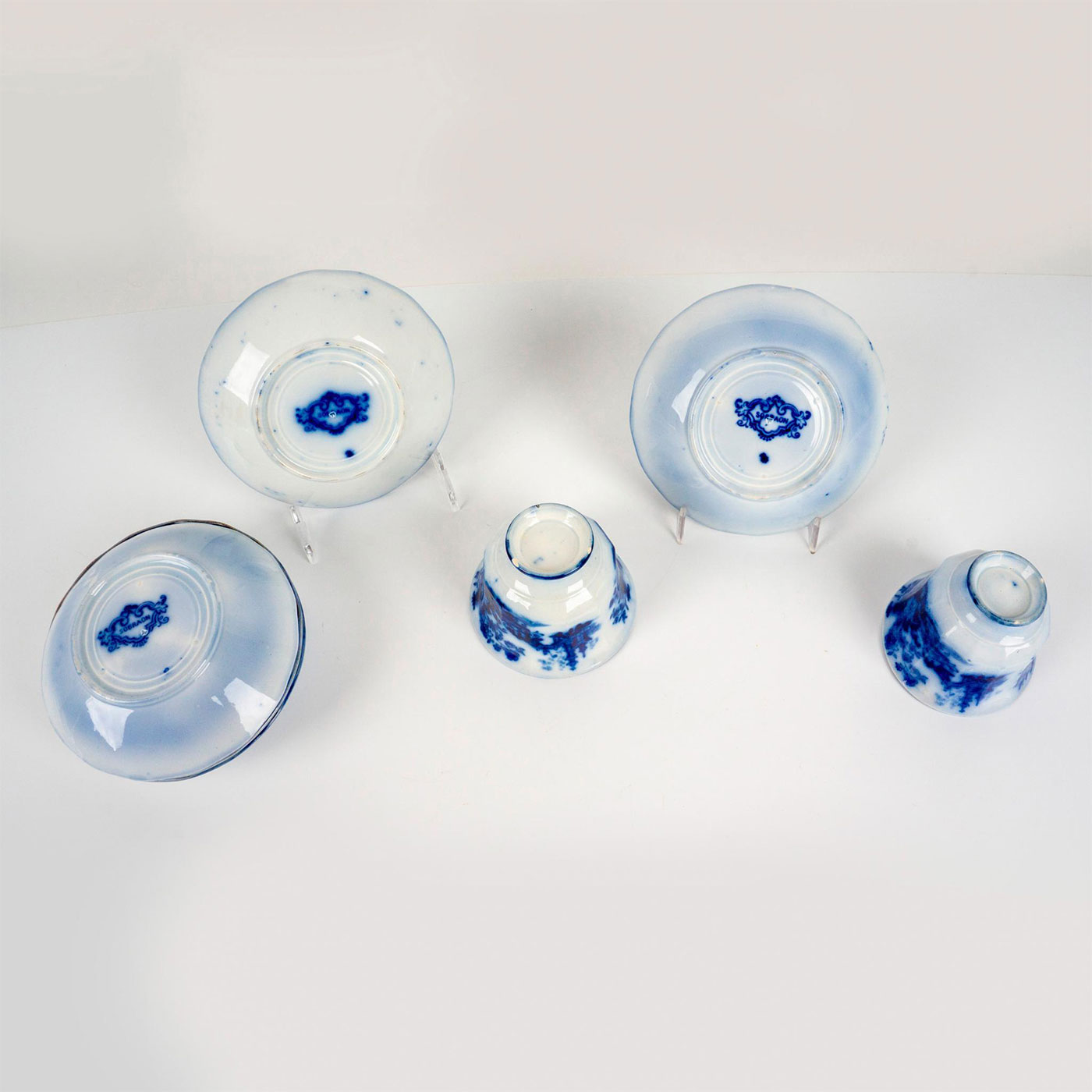 8pc Antique Flow Blue Sobraon Cups and Saucers - Image 3 of 4