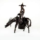 Large Cast Bronze Sculpture, Toba on his Mule