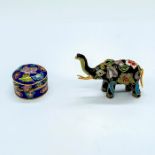 2pc Cloisonne Set with Mini Elephant and Small Circular Box