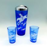 3pc Hazel Atlas Cobalt Blue Cocktail Shaker and 2 Glasses