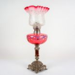 French Art Nouveau Style Cranberry Glass Lamp w/Shade