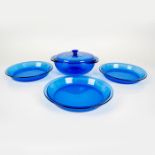 5pc Pyrex Cobalt Blue Covered Bowl and Pie Dishes