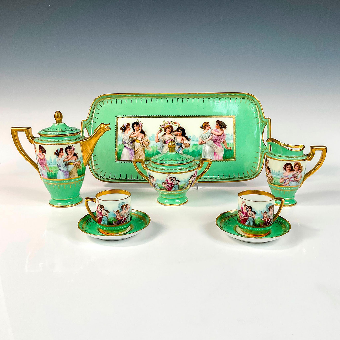 8pc Antique Royal Vienna Porcelain Coffee Serving Set