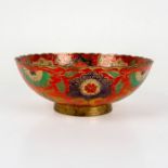 Vintage Indian Brass and Enamel Peacock Bowl