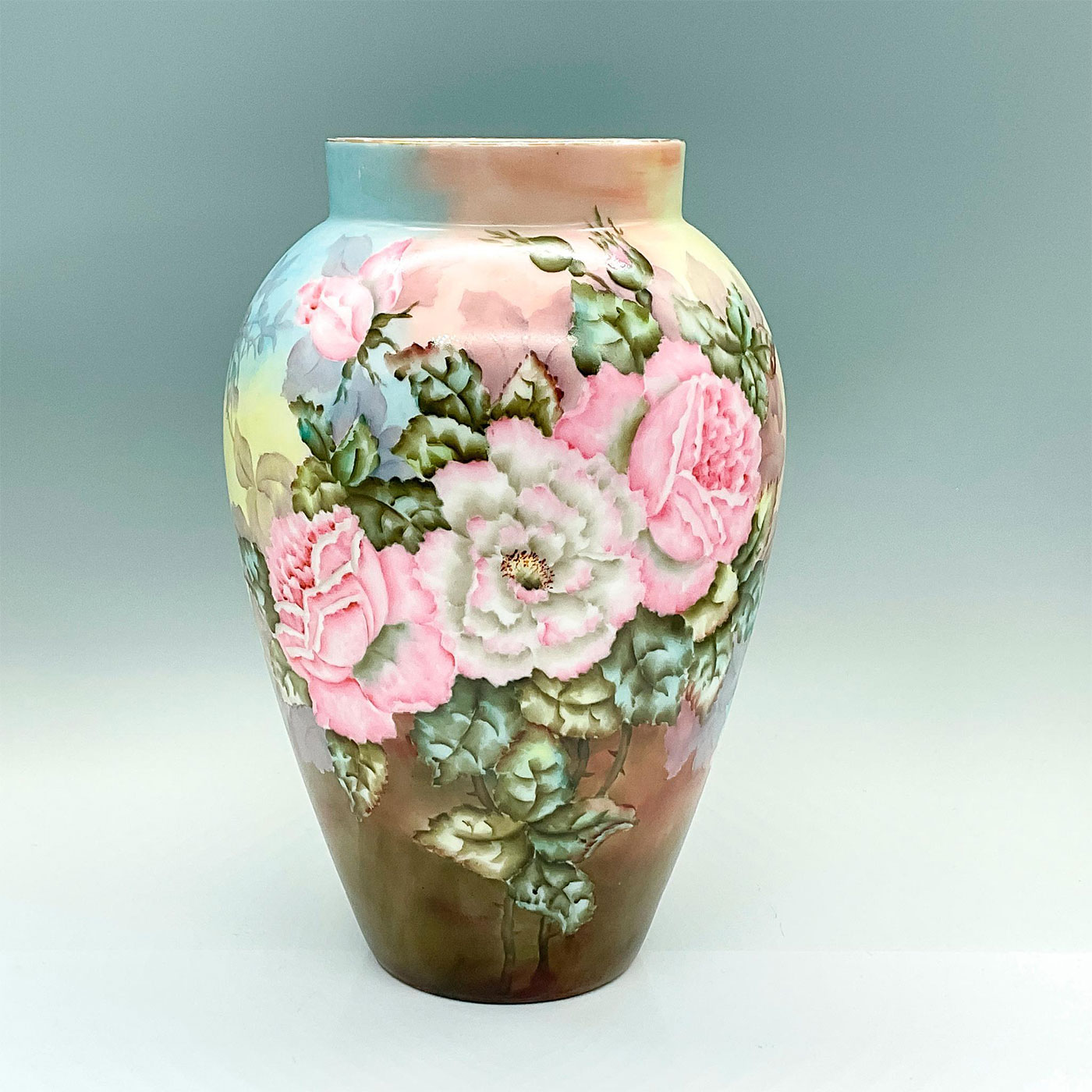 Antique Bernardaud Limoges Porcelain Floral Vase