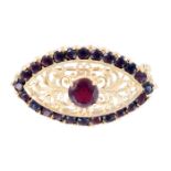 22K Art Nouveau Gold, Pyrope, and Almandite Garnet Brooch