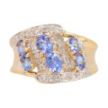 14K Yellow Gold Diamonds and Tanzanite Statement Ring