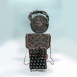 3pc Vintage Beaded Handbags, Black With Multicolor